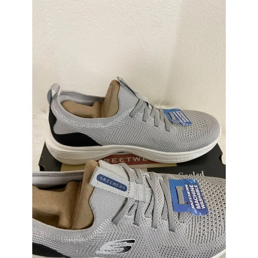 Skechers Mens Vegan Slade-Gatlin Gray Relaxed Fit Sneakers Machine Washable